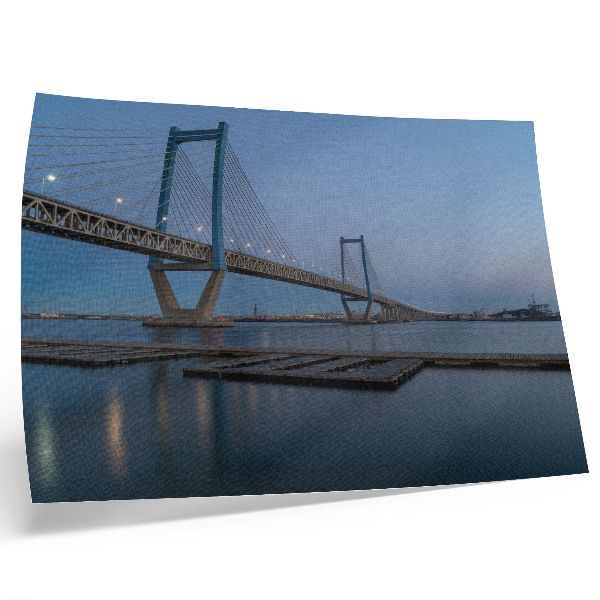 Photo canvas Bridge against the backdrop of dusk, calm water, modernity