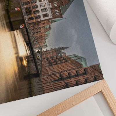 Poster Atmospheric architecture, bridge, evening, calm water