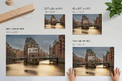 Poster atmospheric architecture of a bridge over calm water at evening