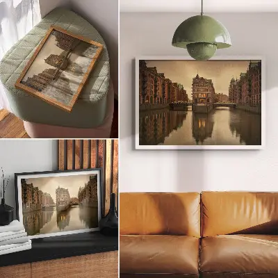 Photo canvas historic buildings with canals and calm water featuring bridges