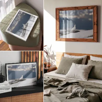 Decorative canvas print bird in the snow winter landscape