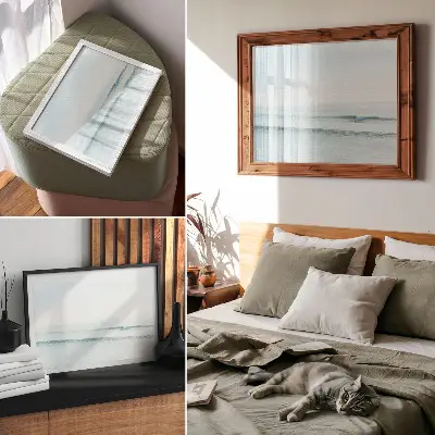 Decorative canvas print minimalist ocean waves surfing scene