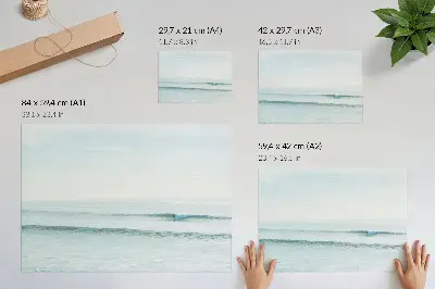 Decorative canvas print minimalist ocean waves surfing scene