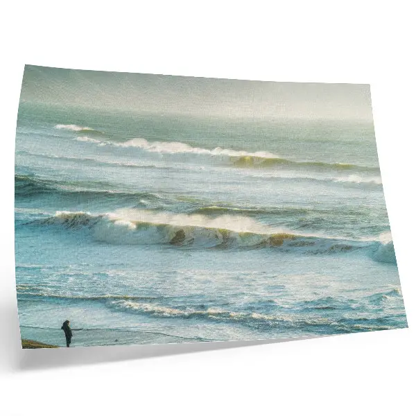 Poster featuring sea waves and a man on the shore