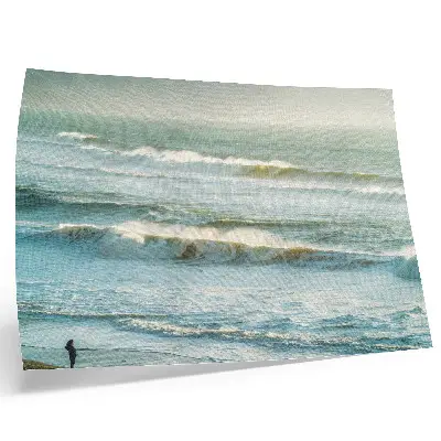 Poster featuring sea waves and a man on the shore