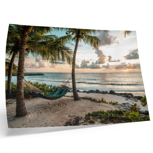 Photo canvas Tropical beach palm trees hammock oasis of relaxation