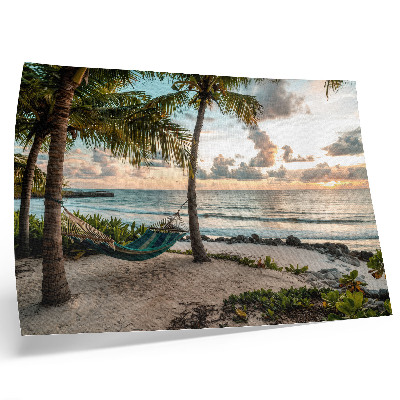 Photo canvas Tropical beach palm trees hammock oasis of relaxation