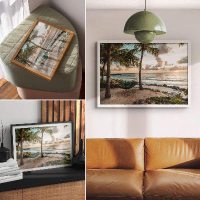Photo canvas Tropical beach palm trees hammock oasis of relaxation