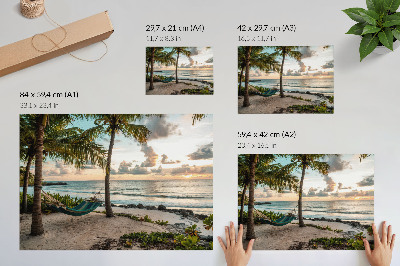 Photo canvas Tropical beach palm trees hammock oasis of relaxation