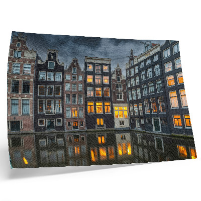 Photo canvas Tenement houses by the canal, cozy atmosphere of reflection
