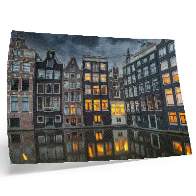 Photo canvas tenement houses by the canal with a cozy reflective atmosphere