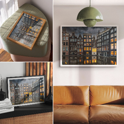 Photo canvas Tenement houses by the canal, cozy atmosphere of reflection