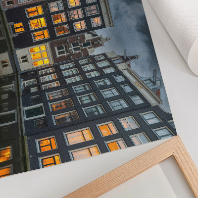 Photo canvas Tenement houses by the canal, cozy atmosphere of reflection