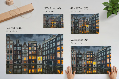 Photo canvas Tenement houses by the canal, cozy atmosphere of reflection