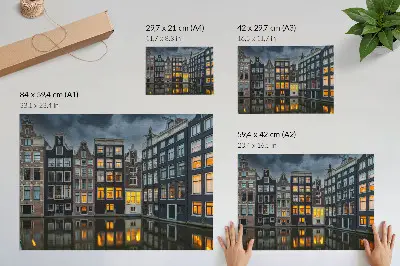 Photo canvas tenement houses by the canal with a cozy reflective atmosphere