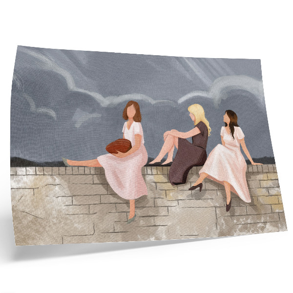 Photo canvas Three women on the wall, bright dresses, big sky