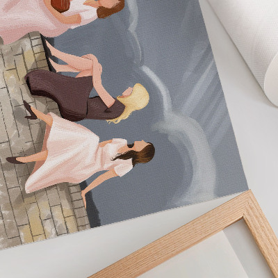 Photo canvas Three women on the wall, bright dresses, big sky
