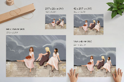 Photo canvas Three women on the wall, bright dresses, big sky