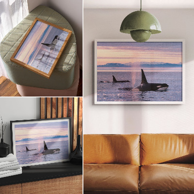 Photo canvas Killer whales against a pastel seascape