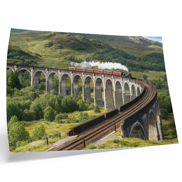 Photo canvas A viaduct with a train among green hills