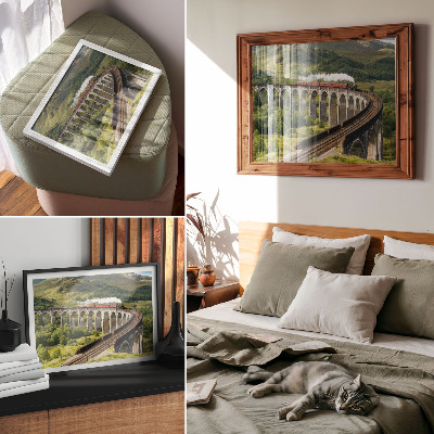 Photo canvas A viaduct with a train among green hills