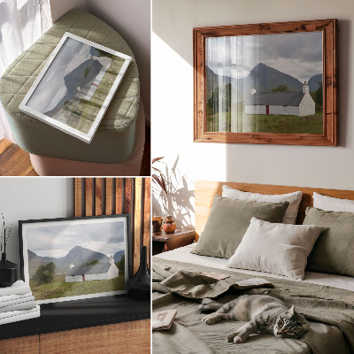Photo canvas A white cottage among mountains and greenery