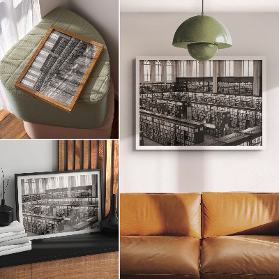 Decorative canvas print Classic library with wooden shelves