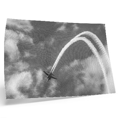Photo canvas Airplane in the sky with dynamic cloud streaks