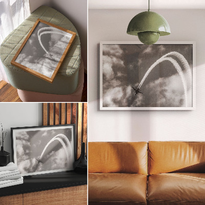 Photo canvas Airplane in the sky with dynamic cloud streaks