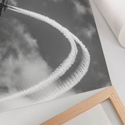 Photo canvas Airplane in the sky with dynamic cloud streaks
