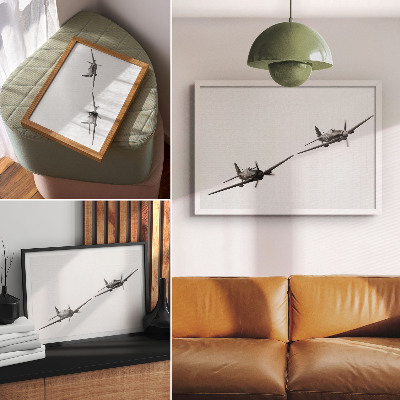 Decorative canvas print Black and white historical aircraft in flight dynamics