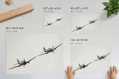 Decorative canvas print featuring black and white historical aircraft in flight