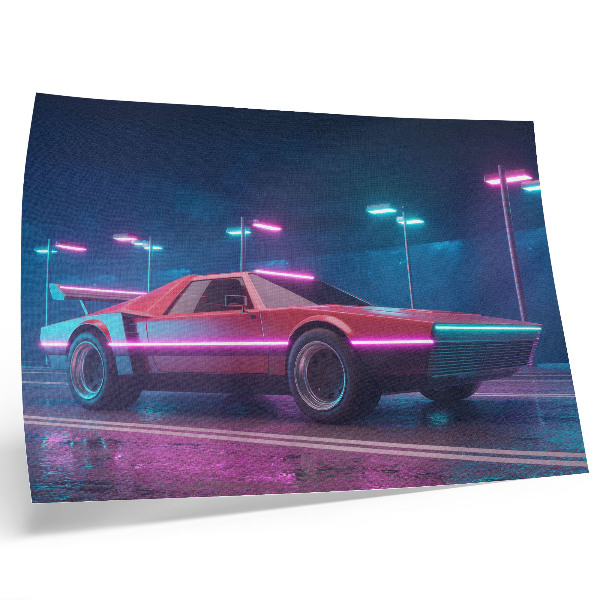 Poster Retro car in a neon urban setting