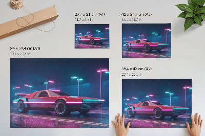 Poster Retro car in a neon urban setting