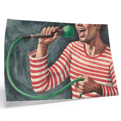 Photo canvas Red striped shirt green microphone