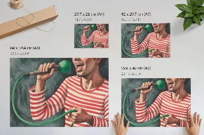 Photo canvas with red striped shirt and green microphone print