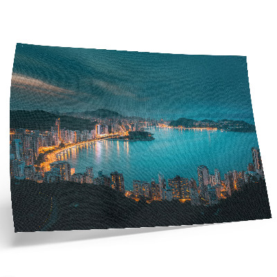 Decorative canvas print Night view of the city over the water, luminous skyscrapers