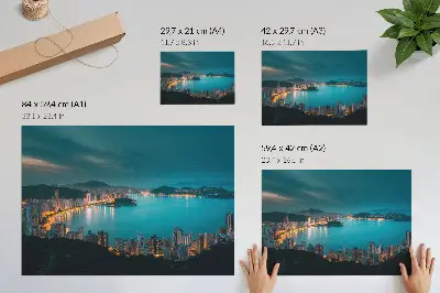 Decorative canvas print night city view over the water with luminous skyscrapers