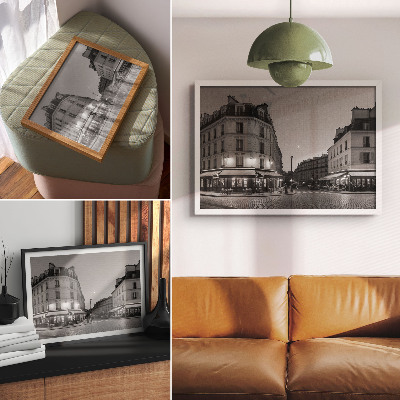 Photo canvas Black and white buildings cafes night elegance