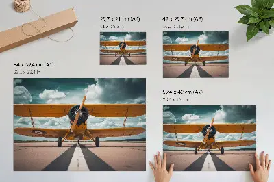 Decorative canvas print airplane on a runway under a dynamic sky