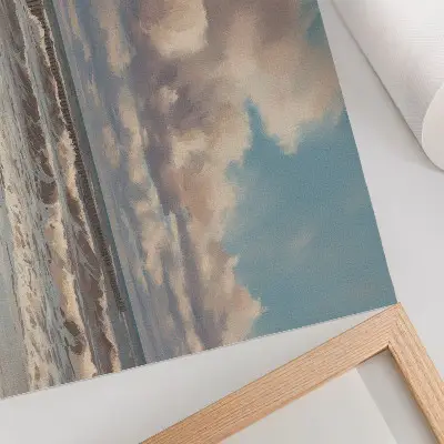 Decorative canvas print calm sea with pastel clouds on the beach