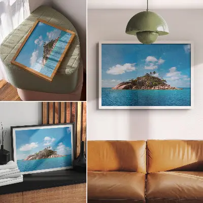 Photo canvas exotic island with blue sky and green foliage