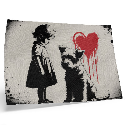 Decorative canvas print Monochrome girl dog heart