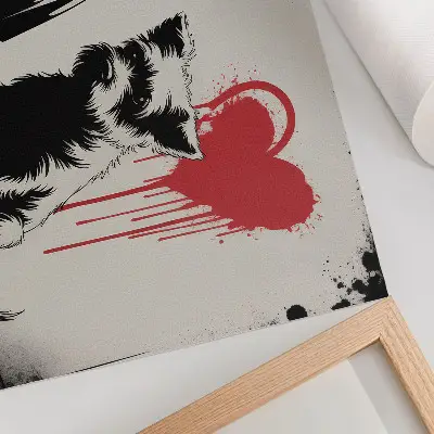 Decorative canvas print monochrome girl and dog with heart illustration