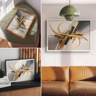 Poster beige and black dynamic line pattern