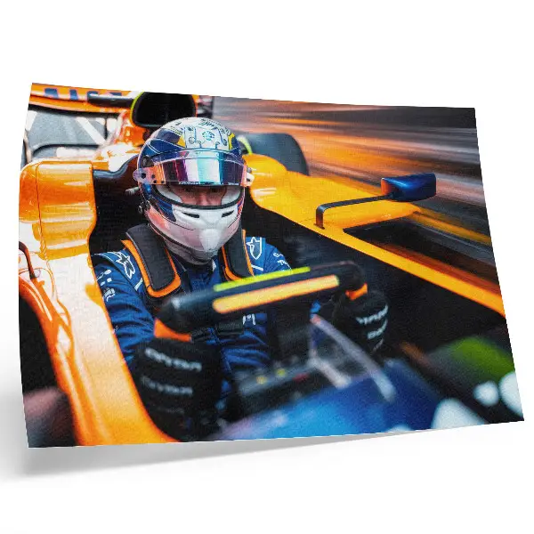 Decorative canvas print a racing car driver capturing speed and energy