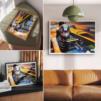 Decorative canvas print A driver in a racing car full of speed and energy