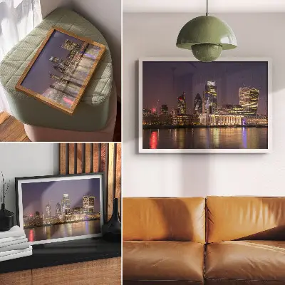 Photo canvas modern skyscrapers with reflecting city lights at night
