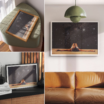Decorative canvas print A figure under a starry sky looks surreal