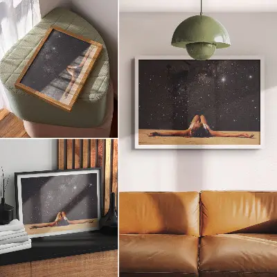 Decorative canvas print surreal figure under a starry sky